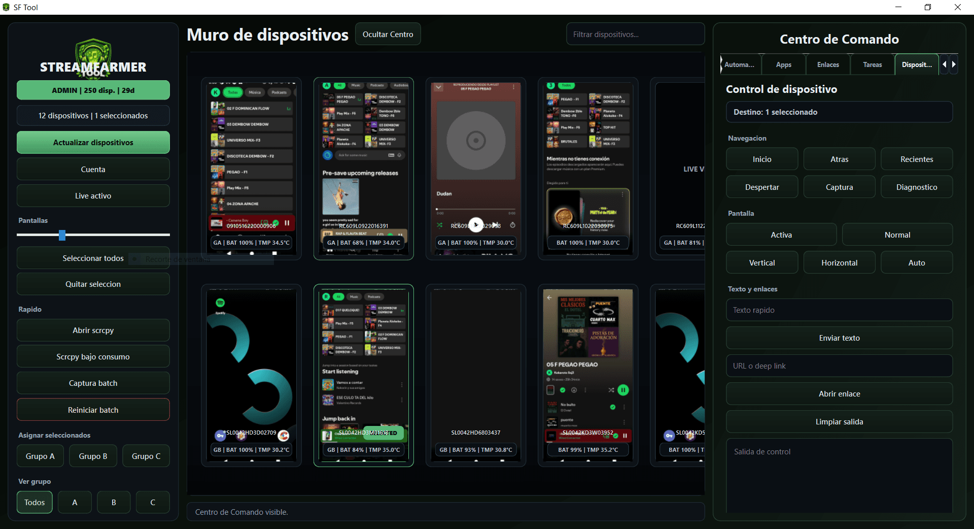 Panel real de SF Tool